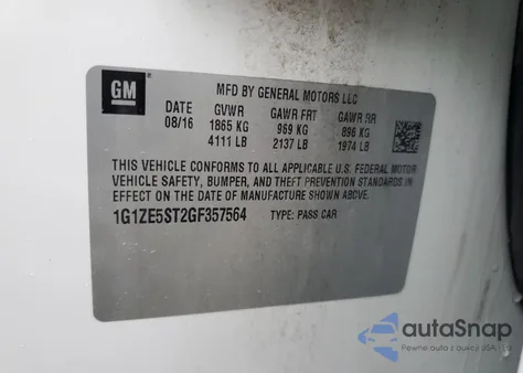 2016 Chevrolet Malibu Lt from USA, damaged, VIN 1G1ZE5ST2GF357564